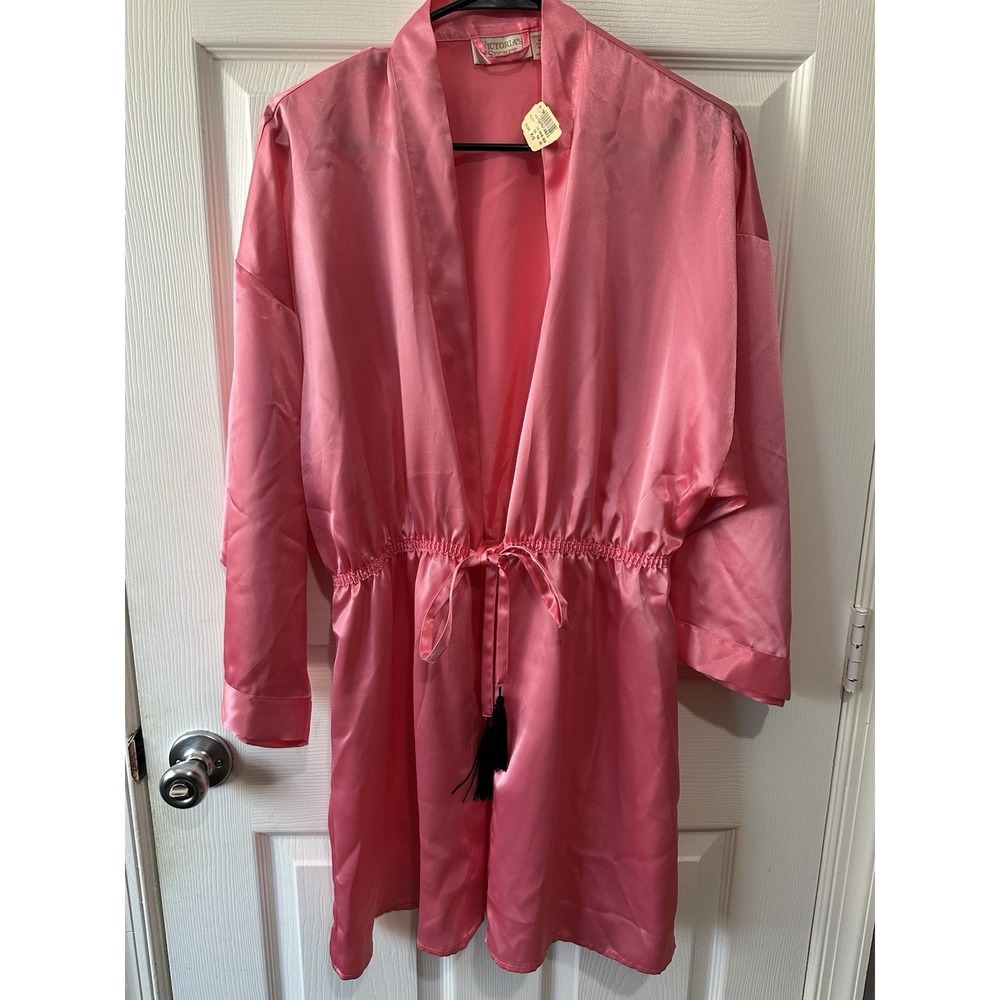 Victoria's Secret Vintage Gold Label Pink Satin Kimono Robe Tassels Size P/S